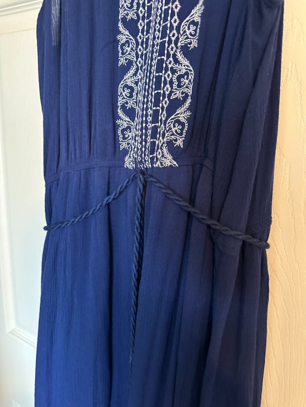Women’s KNOX ROSE Navy Blue/White Tassel Tie Waist Maxi Tank Dress Size XXL - Picture 3 of 8
